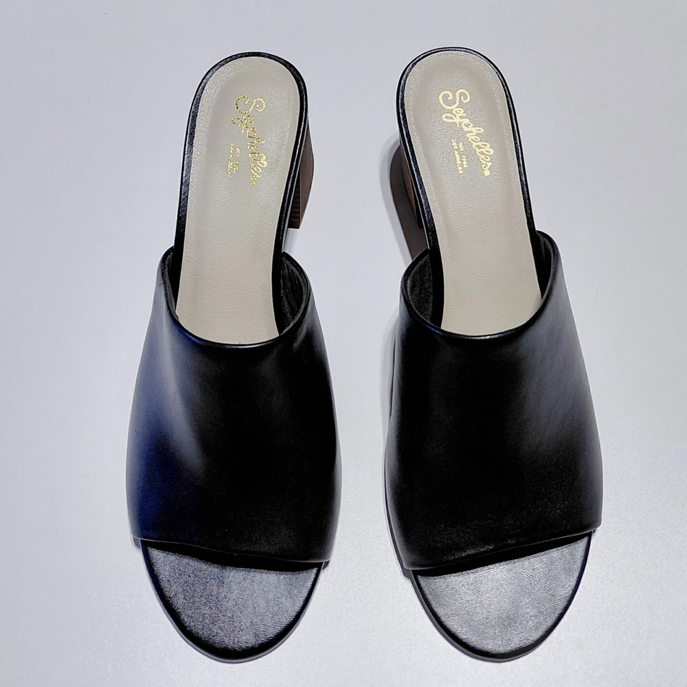 SEYCHELLES  Women's Adapt Black Leather Slide Sandals Size 8.5
